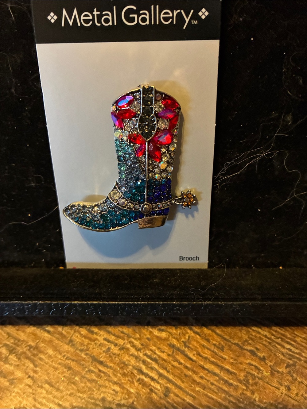 Gallery Multicolor Crystal Cowboy Boot Brooch - Blue, Red & Teal